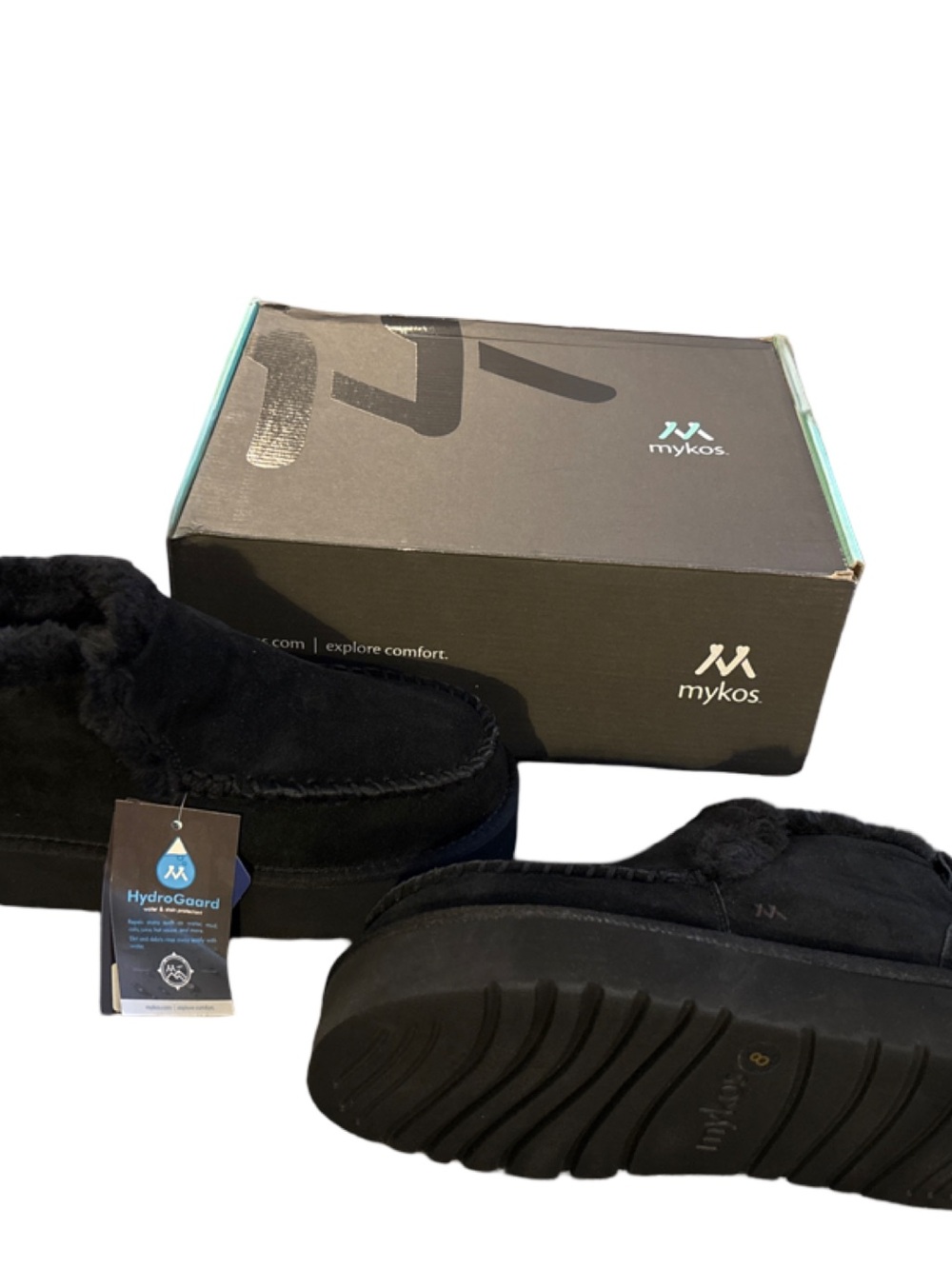 Shearling-Lined Mykos Black Platform Mules - Picture 1 of 4